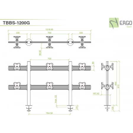 Изображение 3 (Настольное крепление спина-к-спине для 12 мониторов ErgoFount TBBS-1200G)