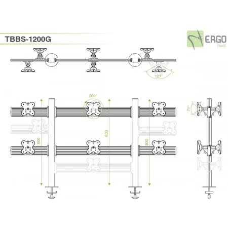 Изображение 2 (Настольное крепление спина-к-спине для 12 мониторов ErgoFount TBBS-1200G)