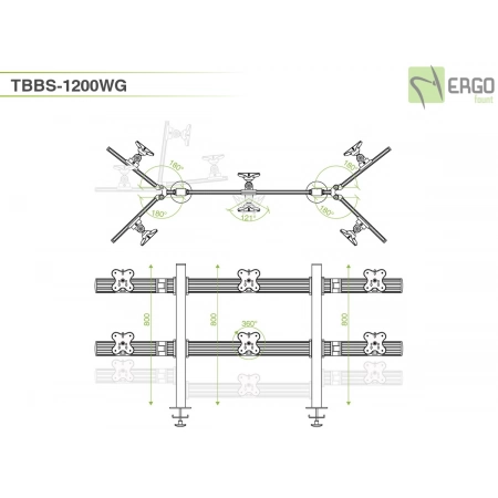 Изображение 2 (Настольное крепление спина-к-спине для 12 мониторов ErgoFount TBBS-1200WG)