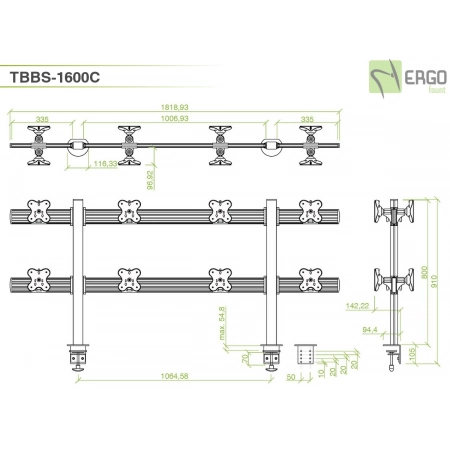 Изображение 3 (Настольное крепление спина-к-спине для 16 мониторов ErgoFount TBBS-1600C)