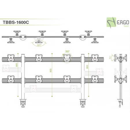 Изображение 2 (Настольное крепление спина-к-спине для 16 мониторов ErgoFount TBBS-1600C)