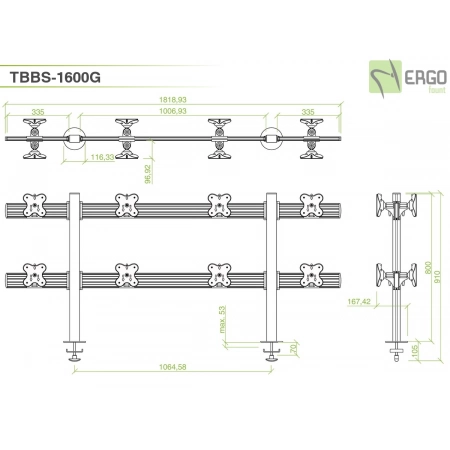 Изображение 3 (Настольное крепление спина-к-спине для 16 мониторов ErgoFount TBBS-1600G)