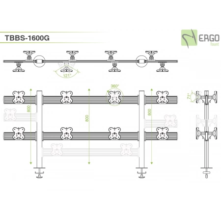 Изображение 2 (Настольное крепление спина-к-спине для 16 мониторов ErgoFount TBBS-1600G)