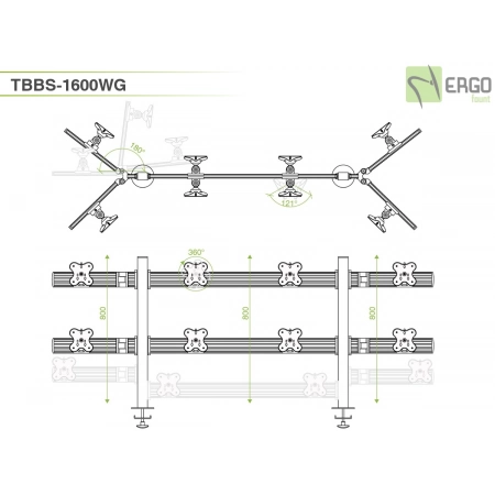 Изображение 2 (Настольное крепление спина-к-спине для 16 мониторов ErgoFount TBBS-1600WG)