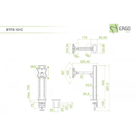 Изображение 2 (Настольное шарнирное крепление для монитора ErgoFount BTFS-101C)