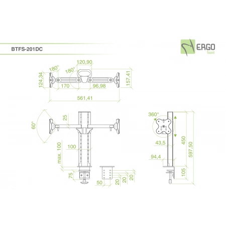 Изображение 2 (Настольное шарнирное крепление для 2 мониторов ErgoFount BTFS-201DC)