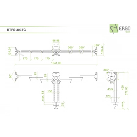 Изображение 2 (Настольное крепление для 3 мониторов ErgoFount BTFS-303TG)