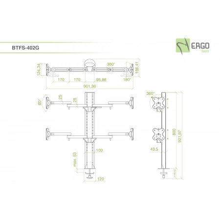 Изображение 2 (Настольное шарнирное крепление для 4 мониторов ErgoFount BTFS-402G)