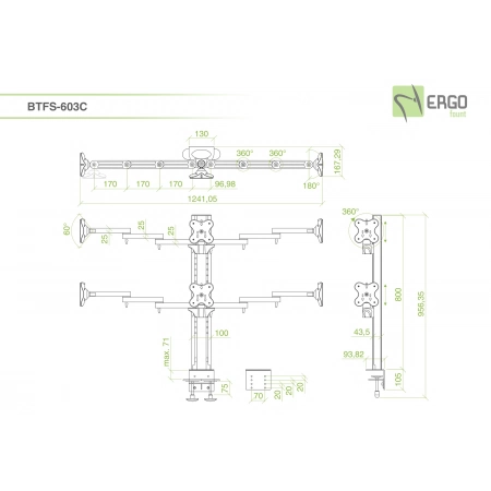 Изображение 2 (Настольное крепление для 6 мониторов ErgoFount BTFS-603C)