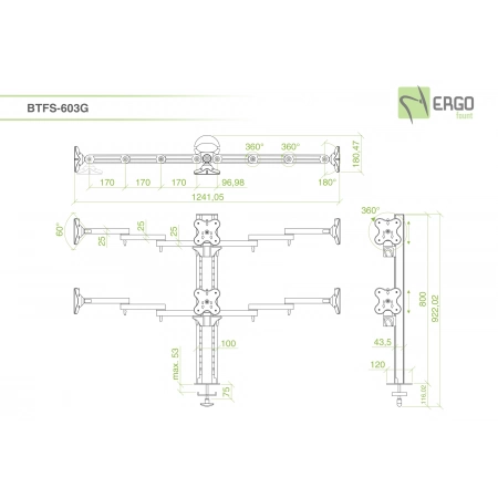 Изображение 2 (Настольное крепление для 6 мониторов ErgoFount BTFS-603G)