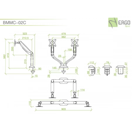 Изображение 3 (Настольное шарнирное крепление для 2 мониторов ErgoFount BMMC-02C)