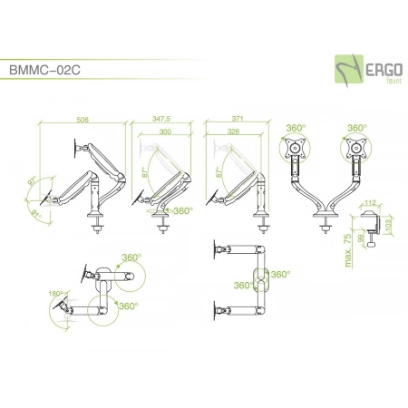 Изображение 2 (Настольное шарнирное крепление для 2 мониторов ErgoFount BMMC-02C)