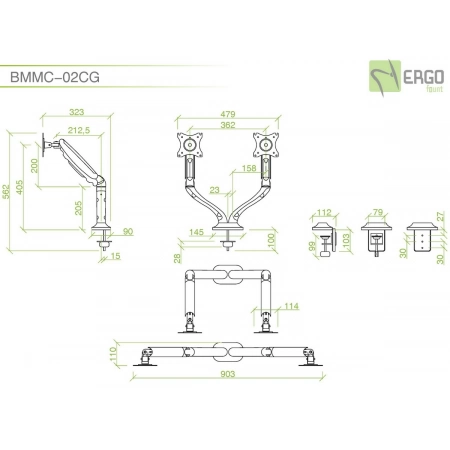 Изображение 3 (Настольное шарнирное крепление для 2 мониторов ErgoFount BMMC-02CG)