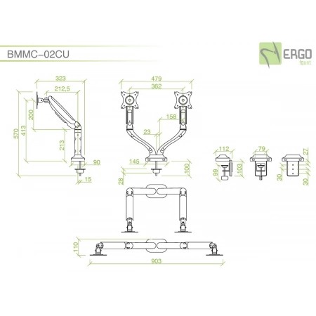 Изображение 3 (Настольное шарнирное крепление для 2 мониторов ErgoFount BMMC-02CU)