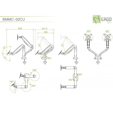 Изображение 2 (Настольное шарнирное крепление для 2 мониторов ErgoFount BMMC-02CU)