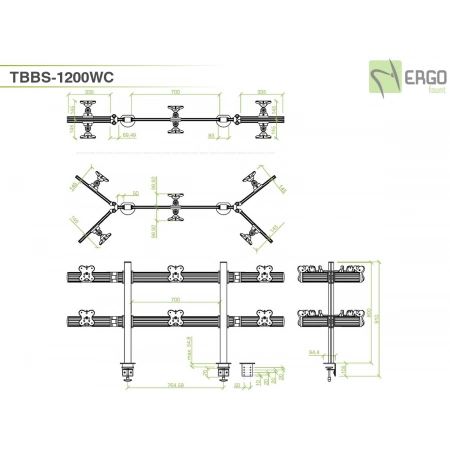 Изображение 3 (Настольное крепление спина-к-спине для 12 мониторов ErgoFount TBBS-1200WC)