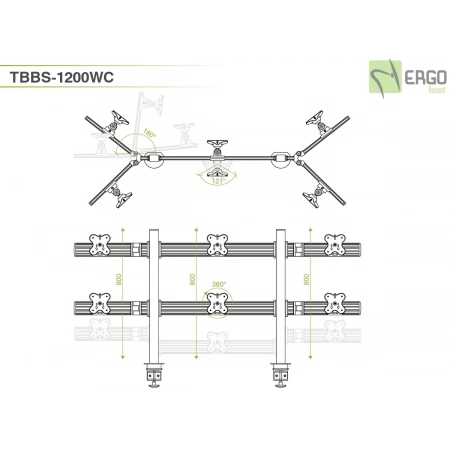 Изображение 2 (Настольное крепление спина-к-спине для 12 мониторов ErgoFount TBBS-1200WC)