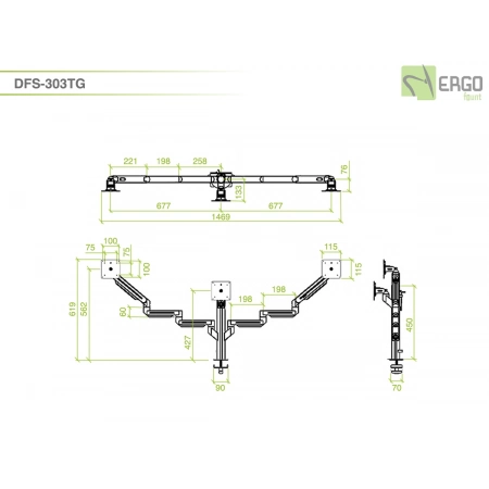 Изображение 2 (Настольное крепление для 3 мониторов ErgoFount DFS-303TG)