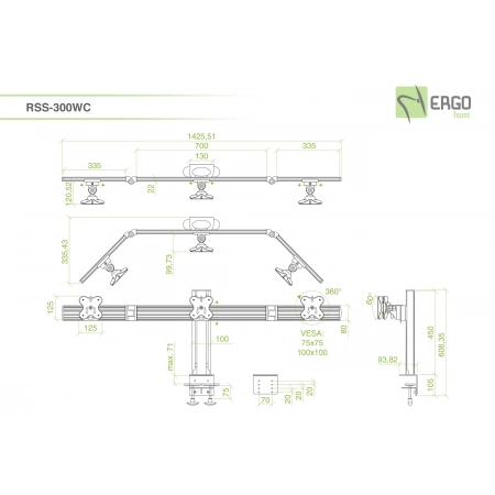 Изображение 2 (Настольное крепление для 3 мониторов ErgoFount RSS-300WC)