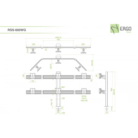 Изображение 2 (Настольное крепление для 6 мониторов ErgoFount RSS-600WG)
