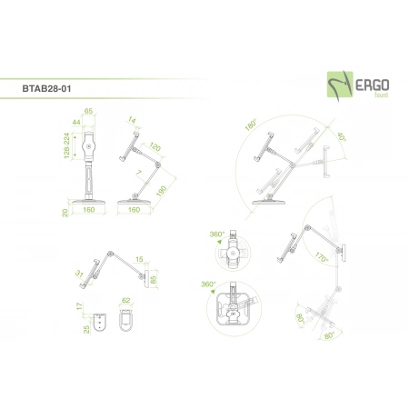 Изображение 2 (Настольная шарнирная подставка для планшета или телефона ErgoFount BTAB28-01)
