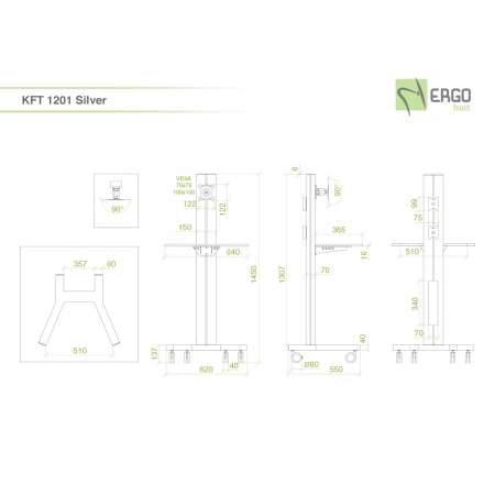 Изображение 2 (Напольная мобильная стойка для мониторов ErgoFount KFT 1201 Silver)