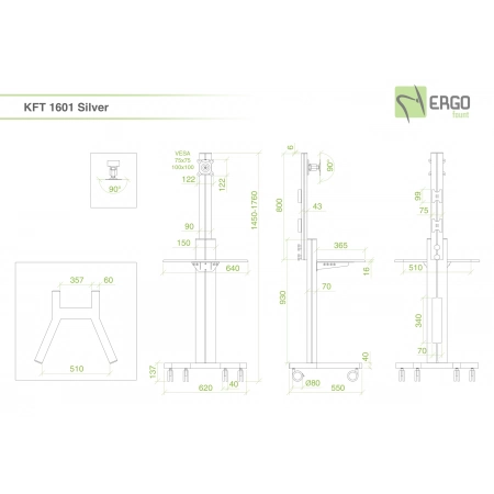 Изображение 2 (Напольная мобильная стойка для монитора ErgoFount KFT 1601 Silver)