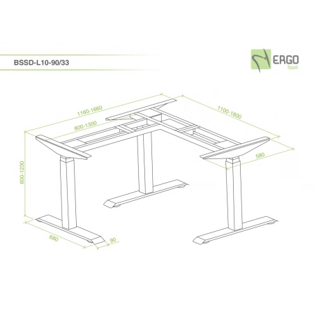 Изображение 2 (Основание стола для работы стоя и сидя с электроприводом на телескопических опорах ErgoFount BSSD-L10-90/33 B)