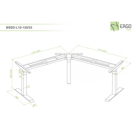 Изображение 2 (Основание стола для работы стоя и сидя, L-образное, с электроприводом на телескопических опорах ErgoFount BSSD-L10-120/33 B)