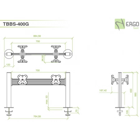 Изображение 3 (Настольное крепление спина-к-спине для 4 мониторов ErgoFount TBBS-400G)