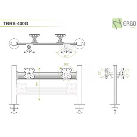 Изображение 2 (Настольное крепление спина-к-спине для 4 мониторов ErgoFount TBBS-400G)