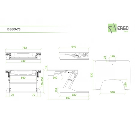 Изображение 2 (Настольная подставка под компьютер для работы стоя и сидя с полкой для клавиатуры ErgoFount BSSD-76 White)