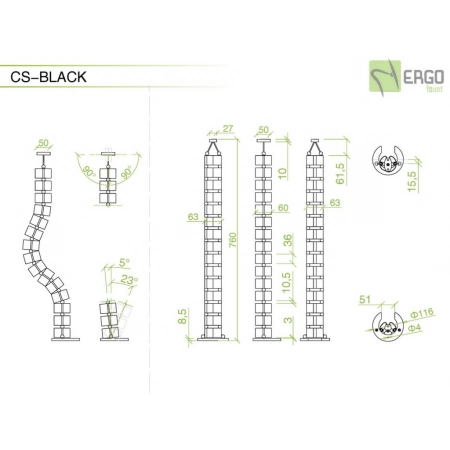 Изображение 2 (Вертикальный металлический гибкий кабель-канал ErgoFount CS-BLACK)