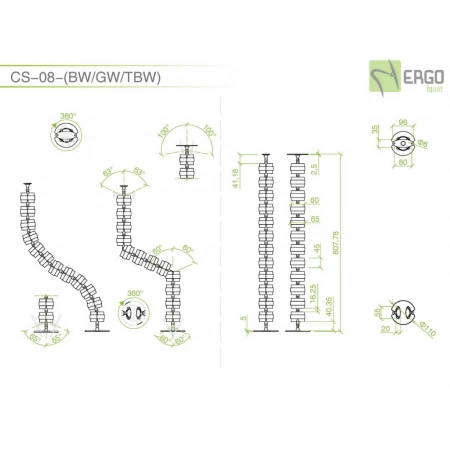 Изображение 2 (Вертикальный гибкий кабель-канал ErgoFount CS-08-GW)