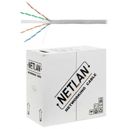 Кабель витая пара (LAN) для структурированных систем связи NETLAN U/UTP 4pair, Cat6, Solid, In, PVC (EC-UU004-6-PVC-GY)