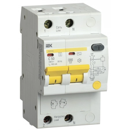 Автоматический выключатель дифференциального тока IEK АД12S 2Р 50А 100мА (MAD13-2-050-C-100)