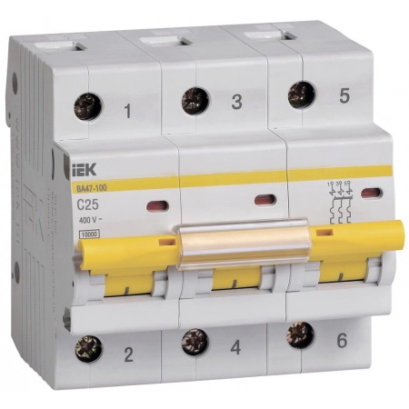 Автоматический выключатель IEK ВА 47-100 3Р 25А 10 кА С (MVA40-3-025-C)