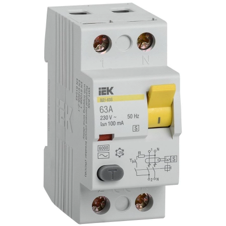 Выключатель дифференциального тока IEK ВД1-63S 2Р 63А 100мА (MDV12-2-063-100)