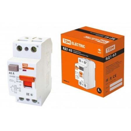 Автоматический выключатель дифференциальный (УЗО) ОМА УЗО ВД1-63 2Р 40А 30мА (SQ0203-0013)
