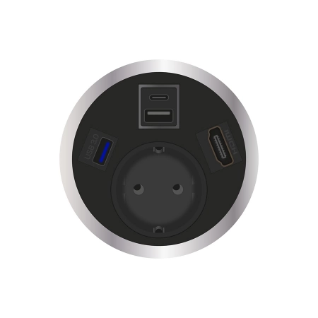 Встраиваемая розетка серии Port El для монтажа в стол с разъемами 1xUSB, тип А; 1xUSB, тип C; 1xHDMI и 1xUSB 3.0, тип А. ABL 2F200113