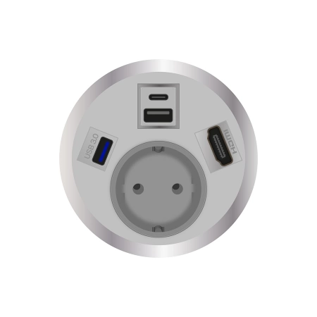 Встраиваемая розетка серии Port El для монтажа в стол с разъемами 1xUSB, тип А; 1xUSB, тип C; 1xHDMI и 1xUSB 3.0, тип А. ABL 2F210113