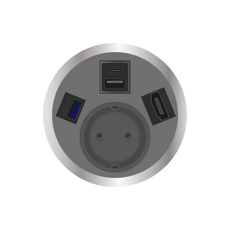 Встраиваемая розетка серии Port El для монтажа в стол с разъемами 1xUSB, тип А; 1xUSB, тип C; 1xHDMI и 1xUSB 3.0, тип А. ABL 2F220113