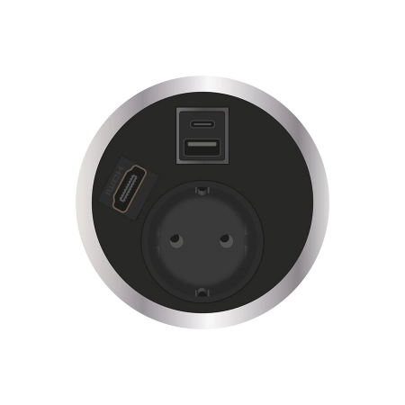 Встраиваемая розетка серии Port El для монтажа в стол с разъемами 1xUSB, тип А; 1xUSB, тип C и 1xHDMI. ABL 2F200115