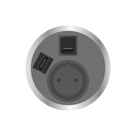 Встраиваемая розетка серии Port El для монтажа в стол с разъемами 1xUSB, тип А; 1xUSB, тип C и 1xHDMI. ABL 2F220115