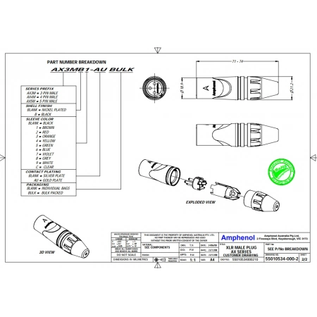 Изображение 2 (Разъем XLR (кабельный) папа Amphenol AX3MB)