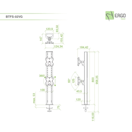 Изображение 3 (Настольное крепление для 2 мониторов ErgoFount BTFS-02VG)