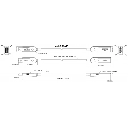 Изображение 2 (Активный гибридный оптоволоконный кабель USB 3.0 Aberman aUFC-3AMF-50)