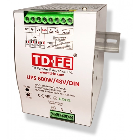 Источник вторичного электропитания резервированный FARADAY UPS 600W/48V/DIN