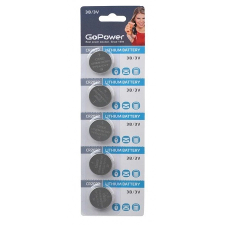 Литиевый элемент питания GoPower CR2032 GoPower, упак. 5 шт., БЛИСТЕР