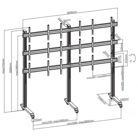 Изображение 2 (Мобильная стойка для видеостены 3х3 Wize VWM3X3-55)